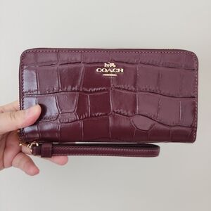 Coach Burgundy Croc-Embossed Wristlet